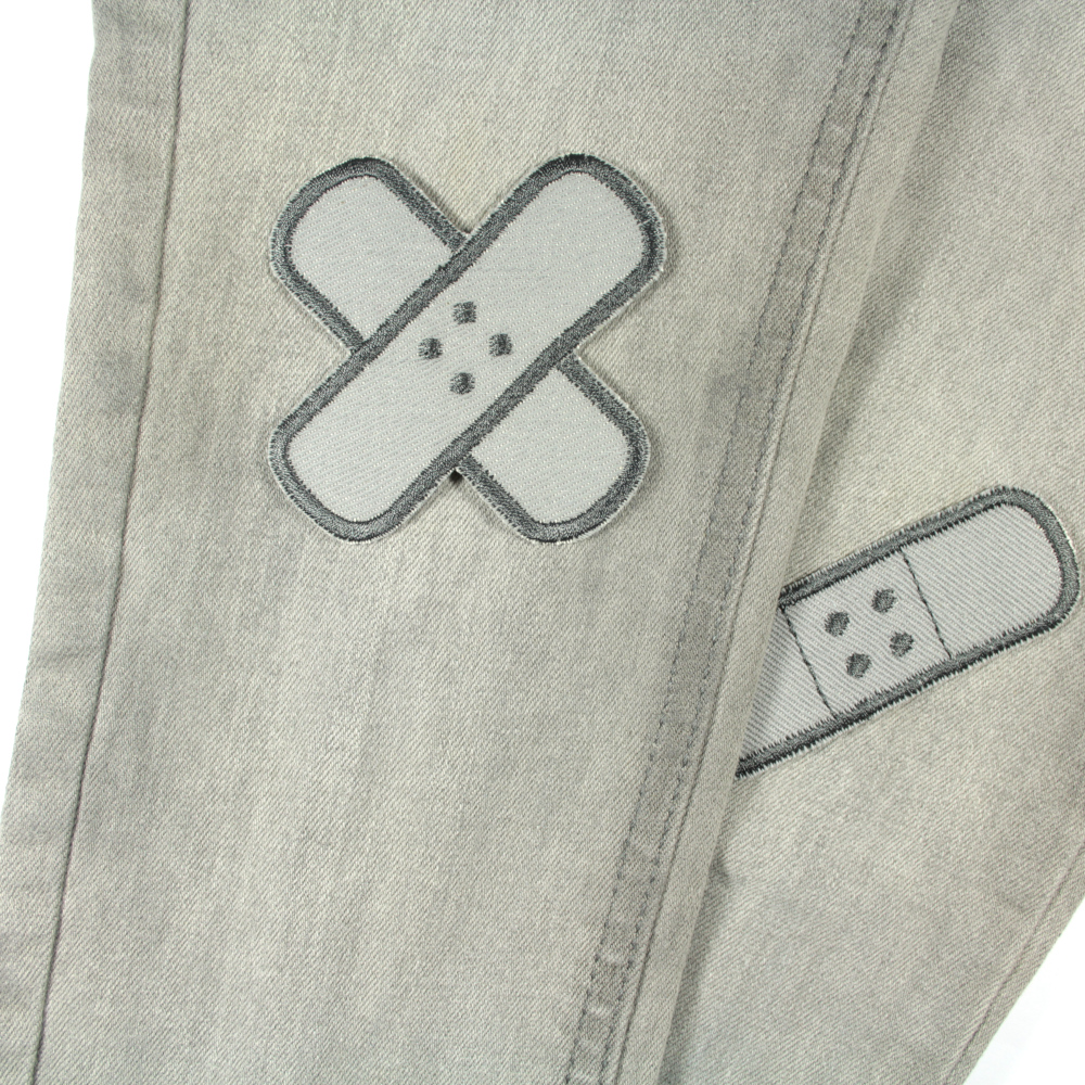 Flicken Pflaster Bügelflicken Bio Jeans grau Aufbügler Patches Set klein mittel 2 Hosenflicken