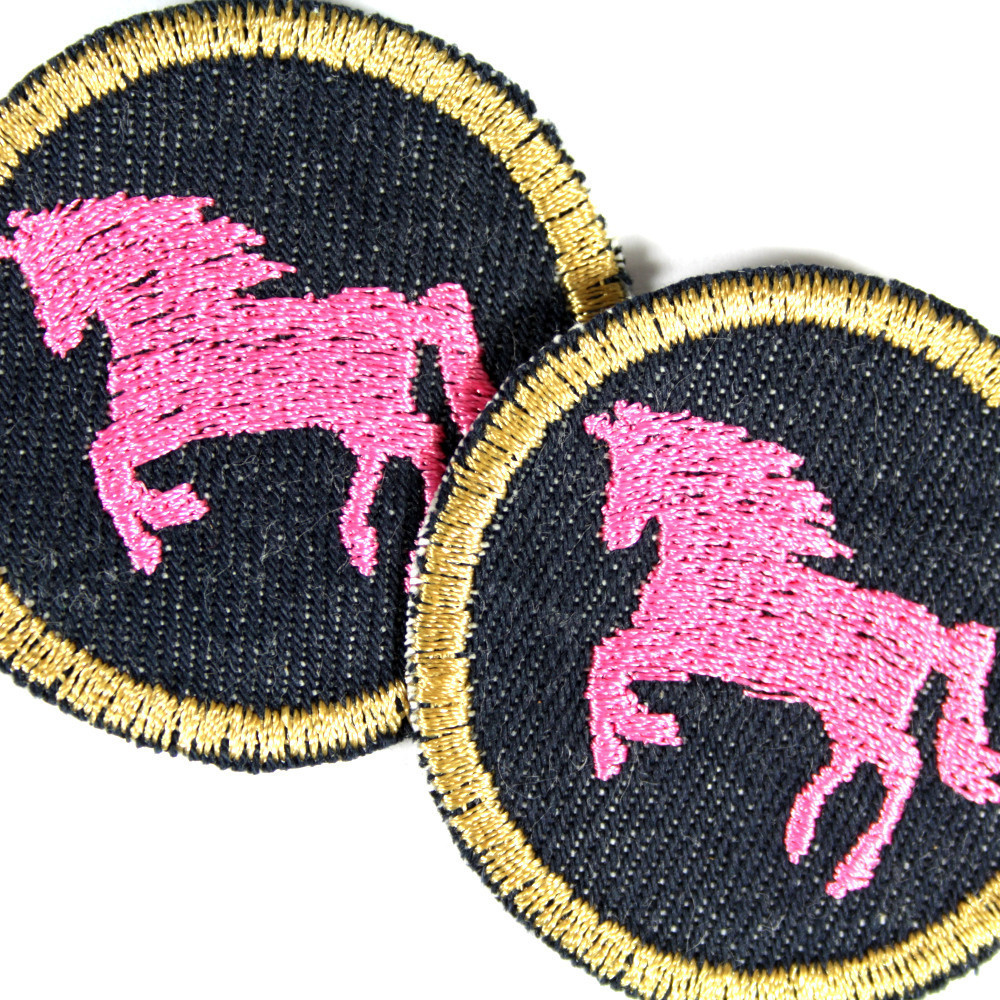 Bügelflicken Pferd Aufbügler mini Pony Bügelbilder Flicken rosa Pferde Applikation Hosenflicken klein Mädchen Patches pink Bio