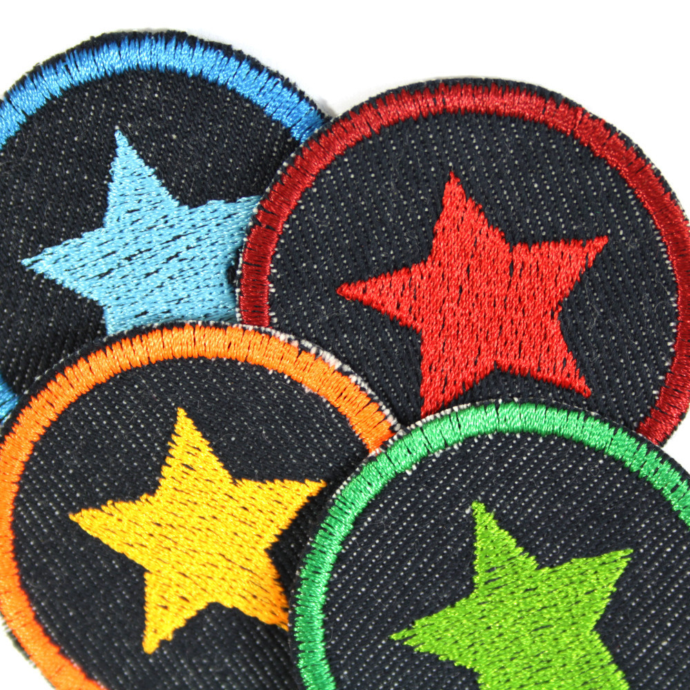 Iron-on patches stars Set 4 knee Patches small iron-on repair-patches colorful starlets on organic denim Patches Trouser patch
