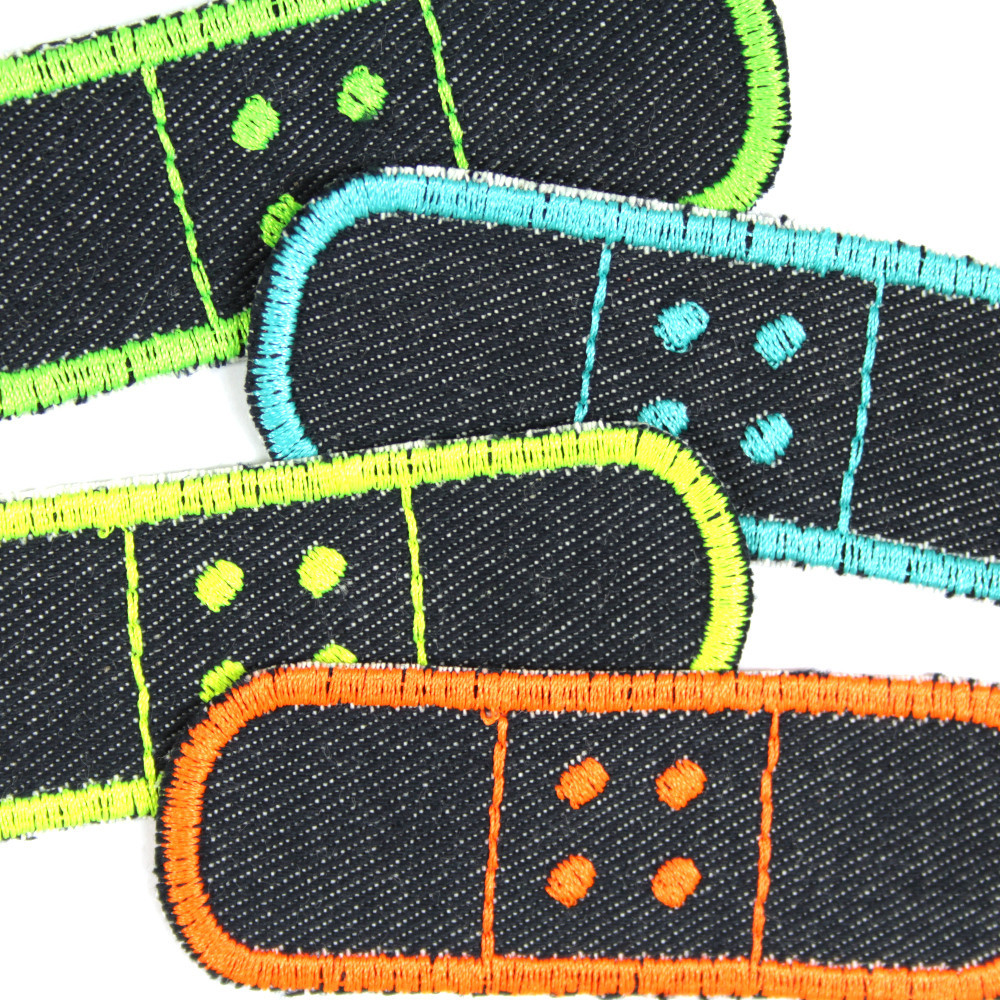 iron on patches organic jeans plaster blue and bright neon colors contains 4 denim appliques