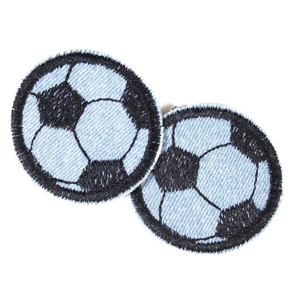 Flicken Fußball Aufbügler rund auf Jeans hellblau 2x 5cm Patches Buegelflicken für Jungs Buegelbilder