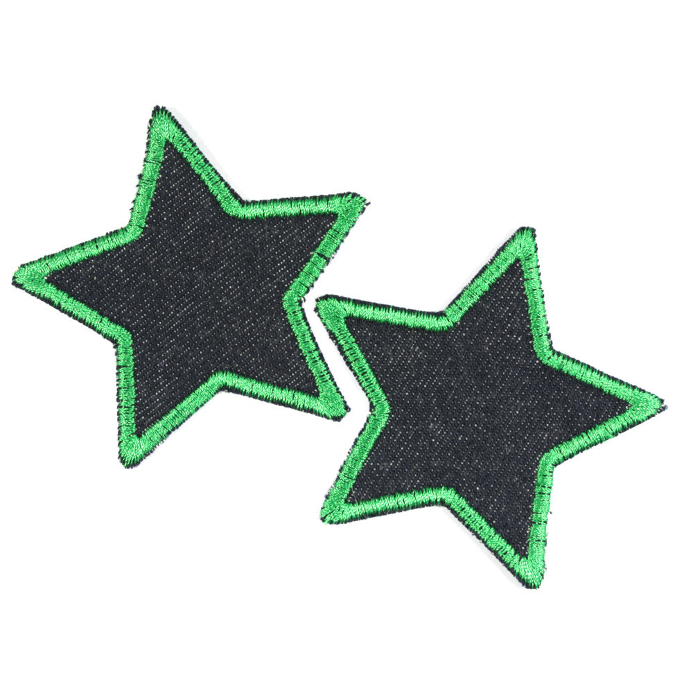 Flicken Sterne grün gefasst auf blauer Bio Jeans 2 kleine Hosenflicken zum Aufbügeln im Set 7cm