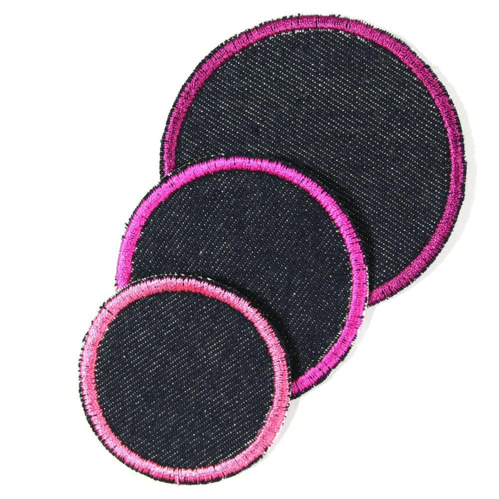 3 Jeansflicken Punkte mit rosa pink auf blau schlichte Bügelbilder
