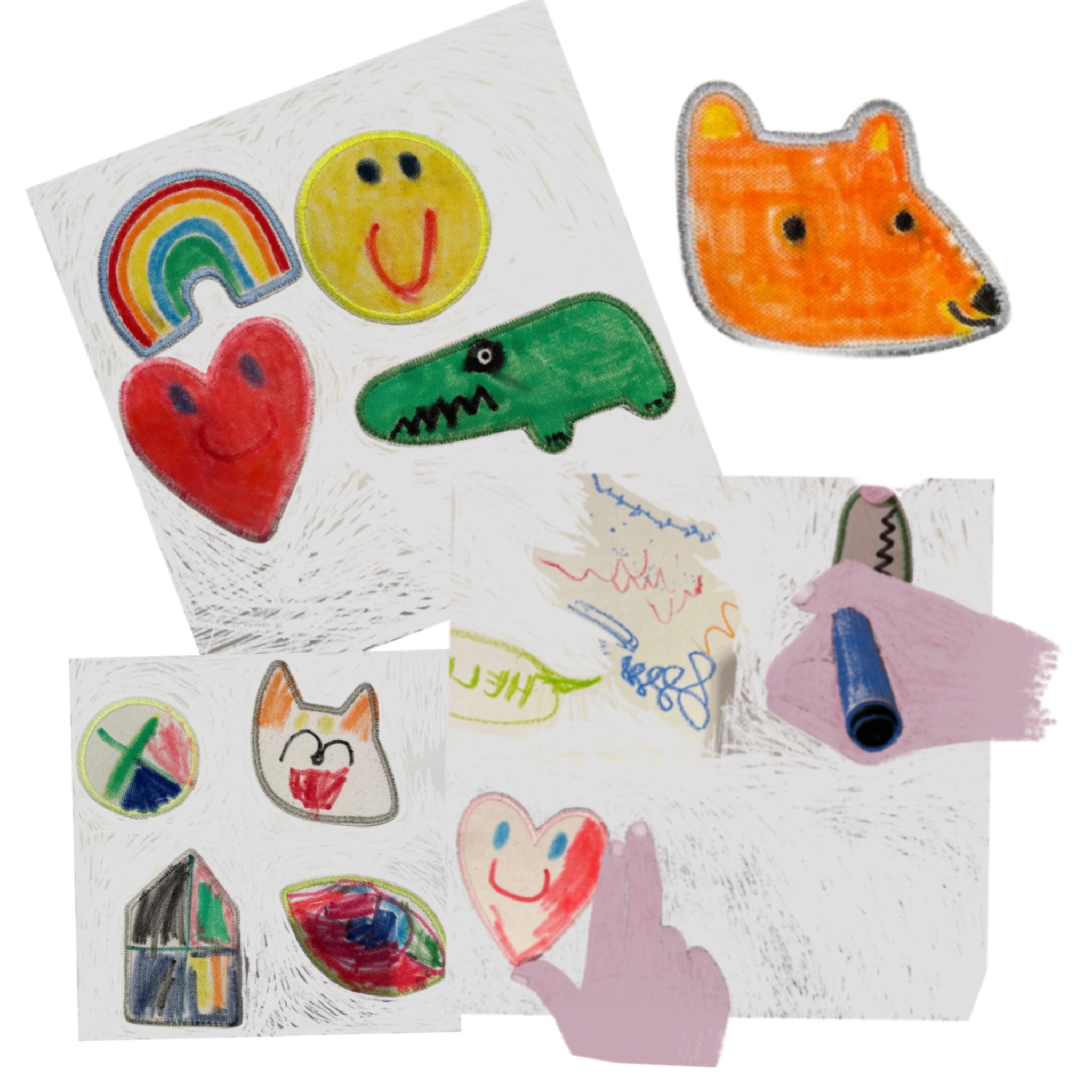 Beispiele Patches und Flicken mit Textil Malfarben bemalt von Kindern
