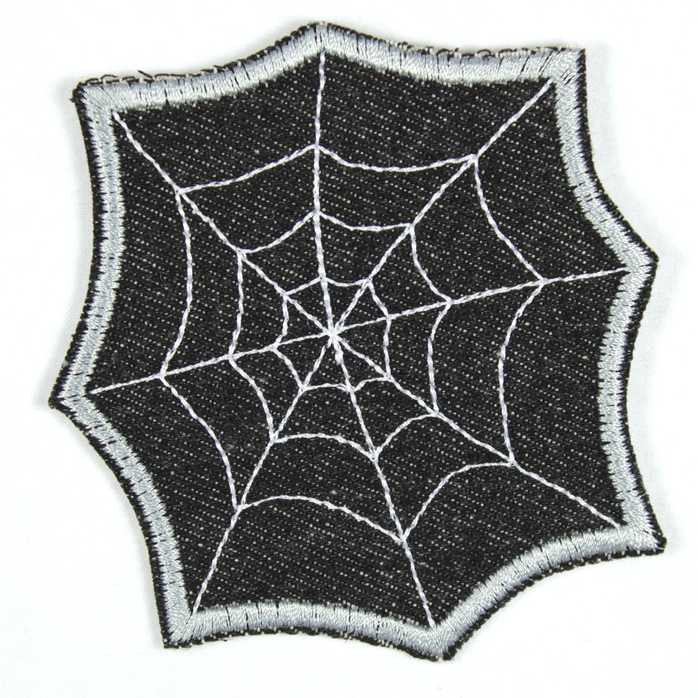 Spinnennetz Bügelbild schwarz silber Jeansflicken zum aufbügeln