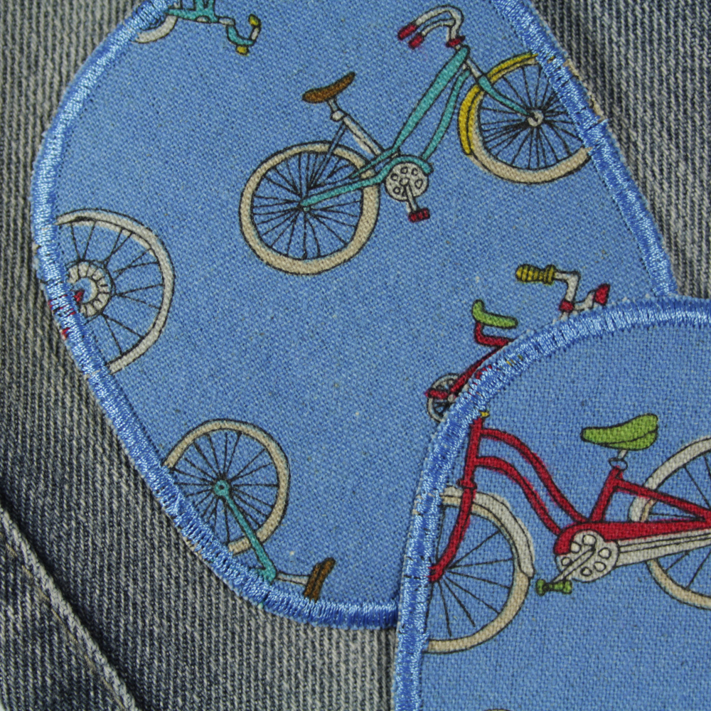 Knieflicken Fahrrad Set 2 Flicken zum aufbügeln Hosenflicken Set blau Bügelflicken für Kinder