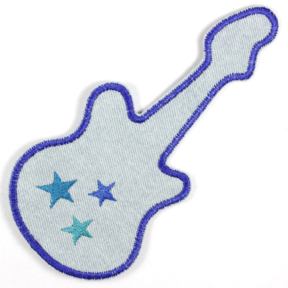 Bügelflicken Gitarre hellblau Jeans Aufbügler Bügelbild gestickt Applikation zum aufbügeln Accessoires