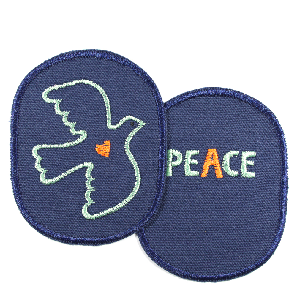 Patches dark blue peace dove and peace in neon 2 trouser patches knee patches iron-on patches made of organic cotton