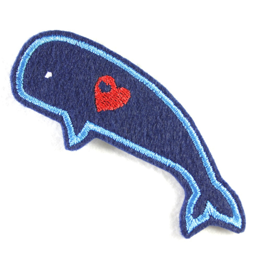 Bügelflicken Wal blau mini Bügelbild Aufbügler Walfisch Flicken Aufnäher kleiner Patch Applikation Fisch dunkelblau Walfisch