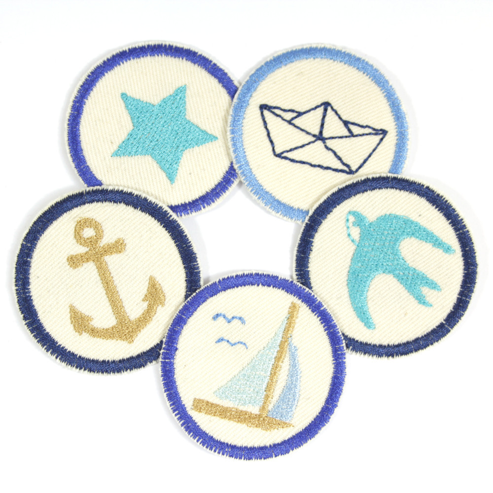 Iron-on patches maritime appliques 5 accessories 5cm anchor Star Sailing ship Swallow boat
