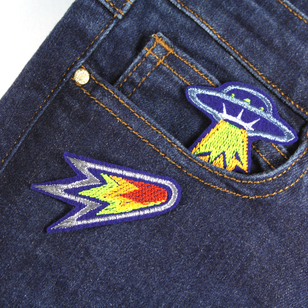 iron-on Patches comet and ufo metallic mini badges appliques space lurex 2 little items glittery