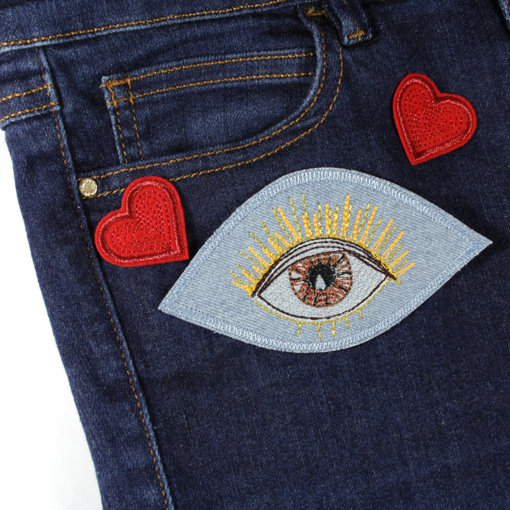 Jeans Flicken Auge braun Applikation Aufbügler Patch Flickli