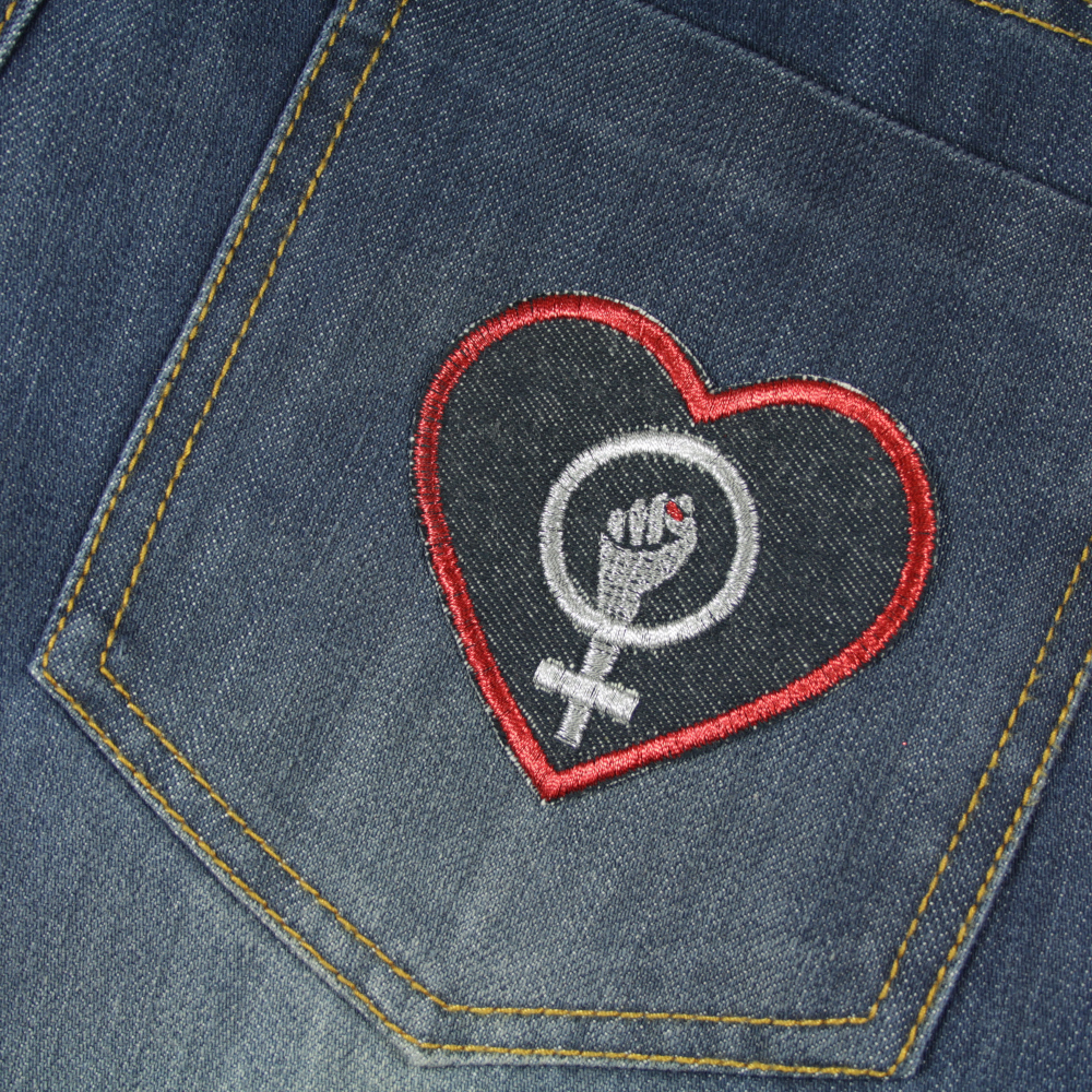 Frauenpower Herz glitzer Bügelbild metallic Accessoire Patch Flicken zum aufbügeln Bügelflicken Aufnäher für Erwachsene
