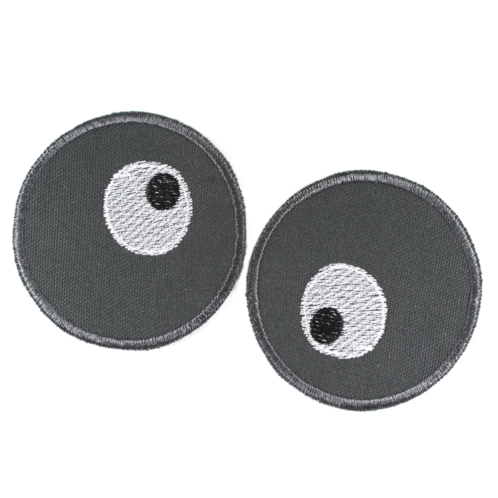 Iron-on patches set eyes embroidered on gray patches - 2 round trouser patches iron-on knee patches