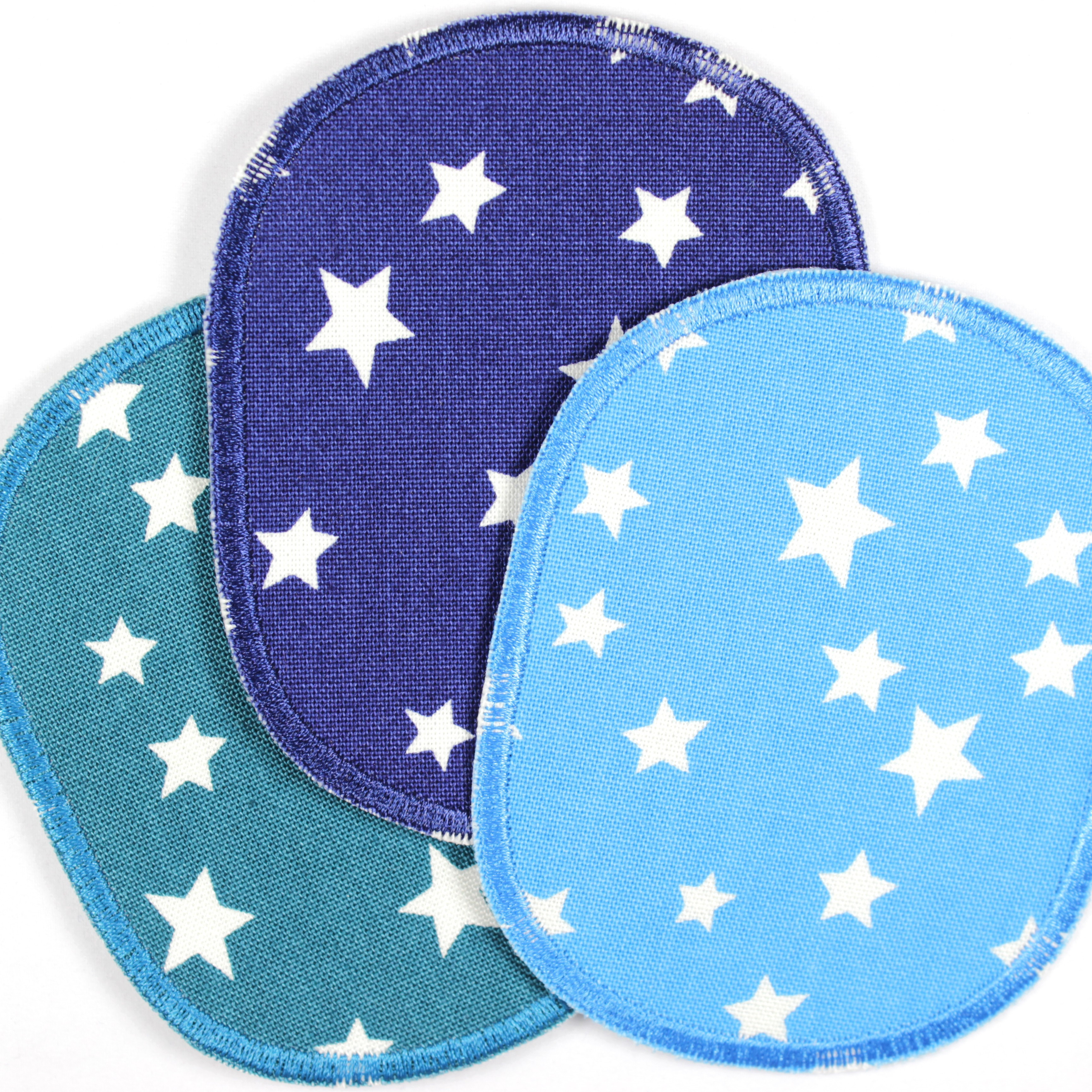 Flicken Set retro Sterne Knieflicken weiss auf dunkelblau 2 Hosenflicken 10 x 8 cm Buegelflicken Aufbuegler für Kinder