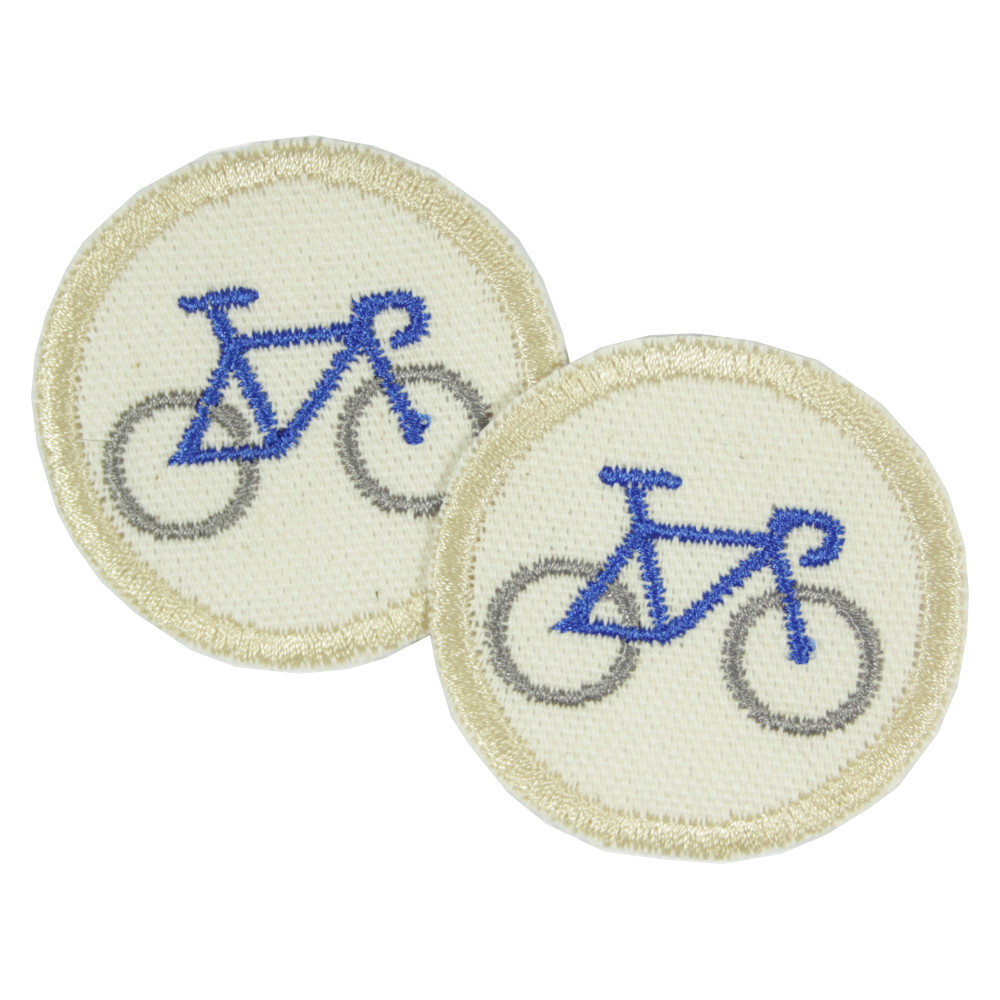 Iron-on images bicycle set 2 mini patches with blue velo mini organic patches to iron on