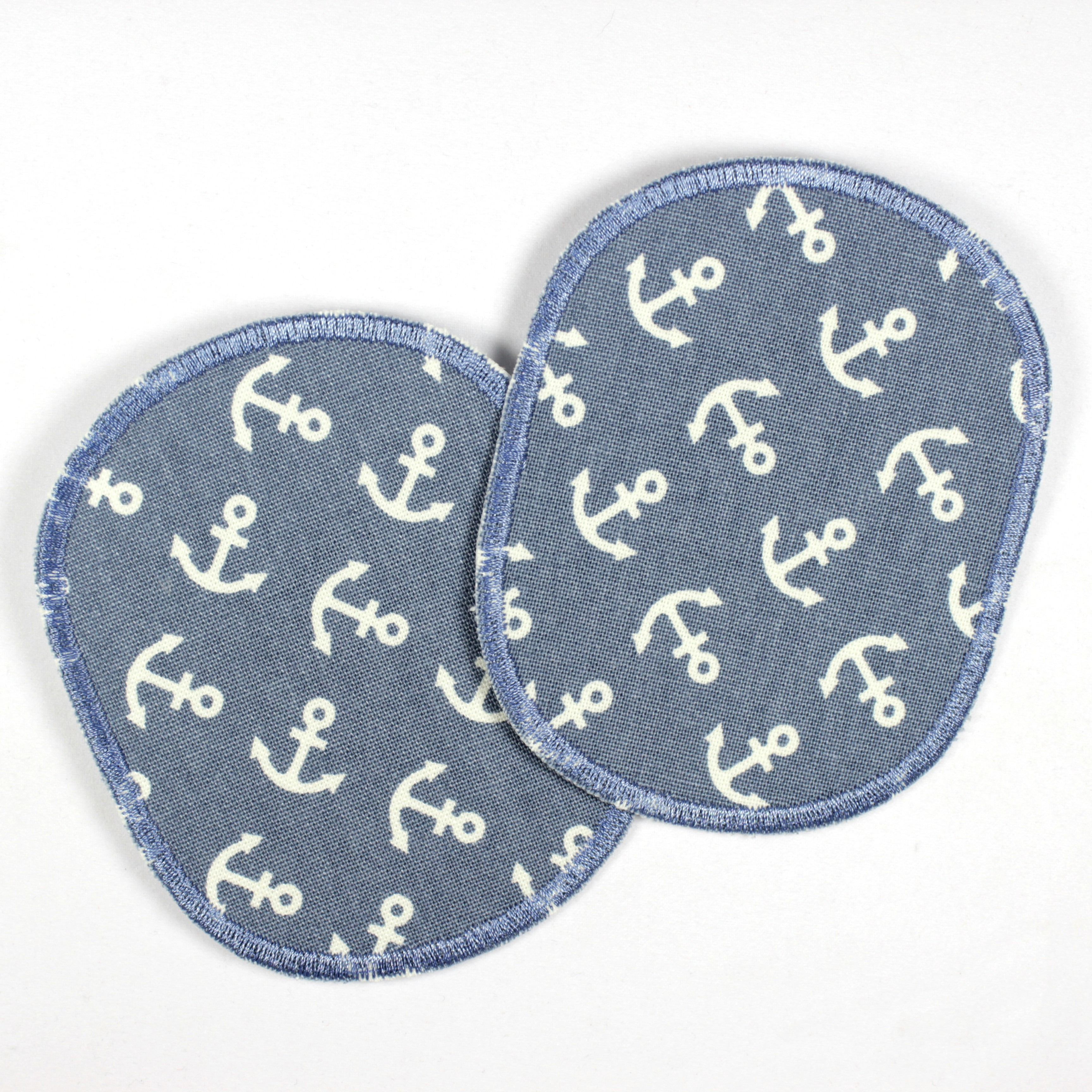 2 Bügelflicken mit Ankern auf Hellblau im retro set zum aufbügeln, ideal als Knie- oder Ellenbogenflicken