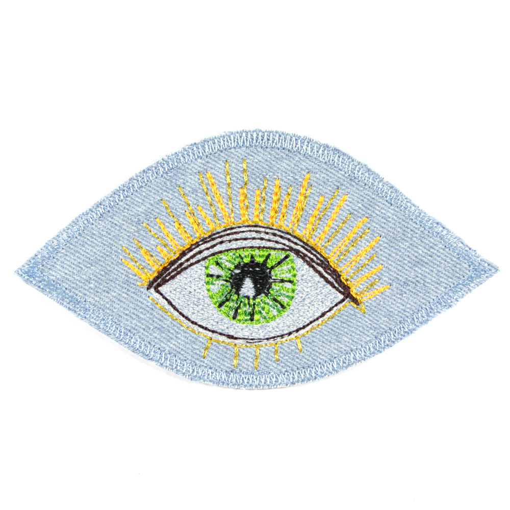 Jeans patch eye green applique iron on patch Flickli