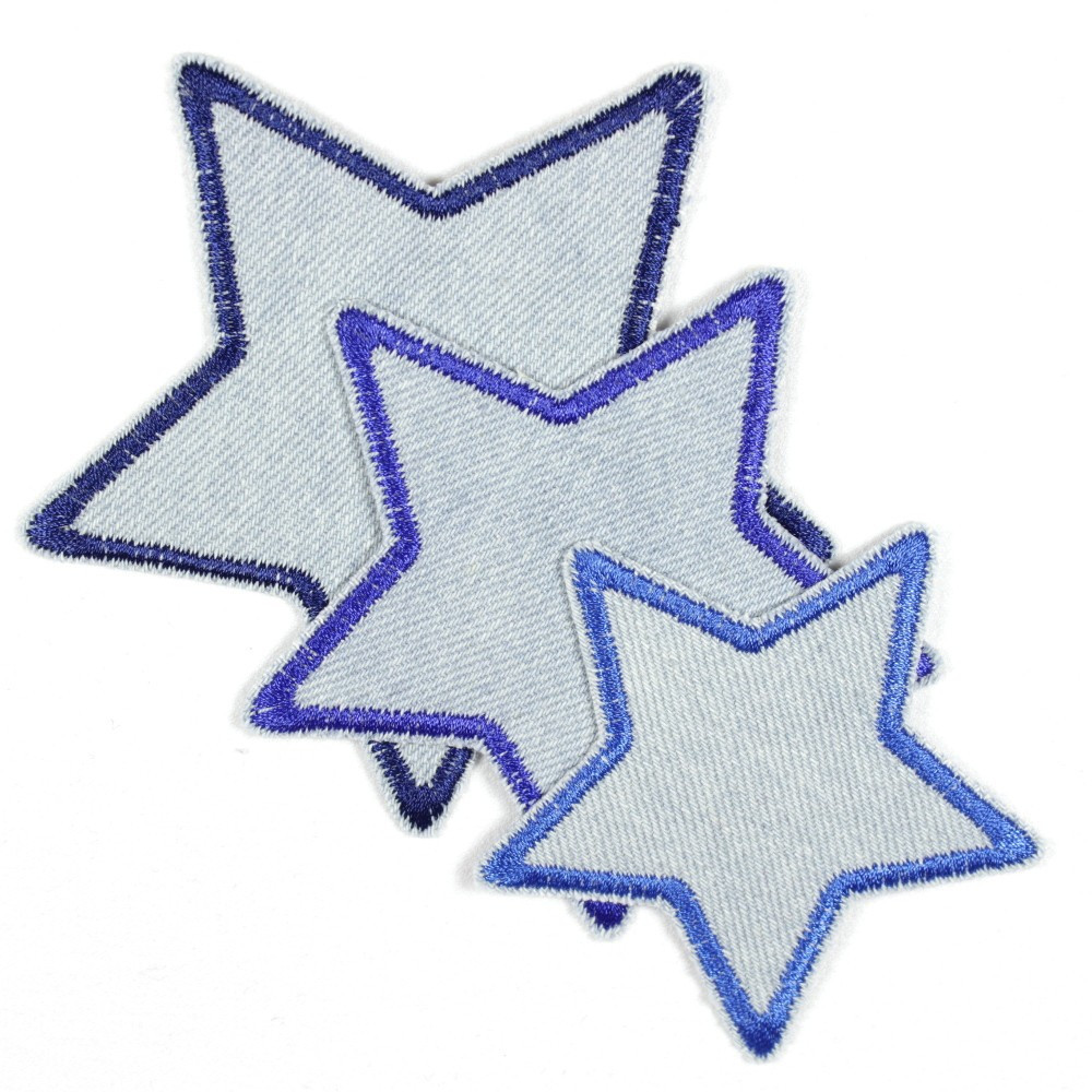 Flickli Set Sterne 3 Stück auf Jeans hellblau blau gefasst