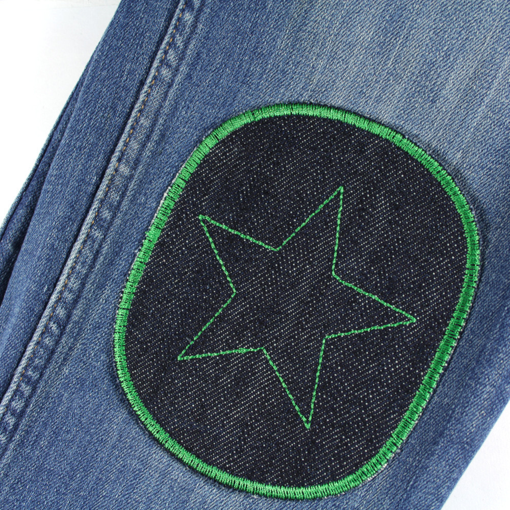 Bügelflicken Set Sterne XL organic Denim Hosenflicken Bio Jeans Aufnäher große Knieflicken Applikation Stern Flicken grün vegan