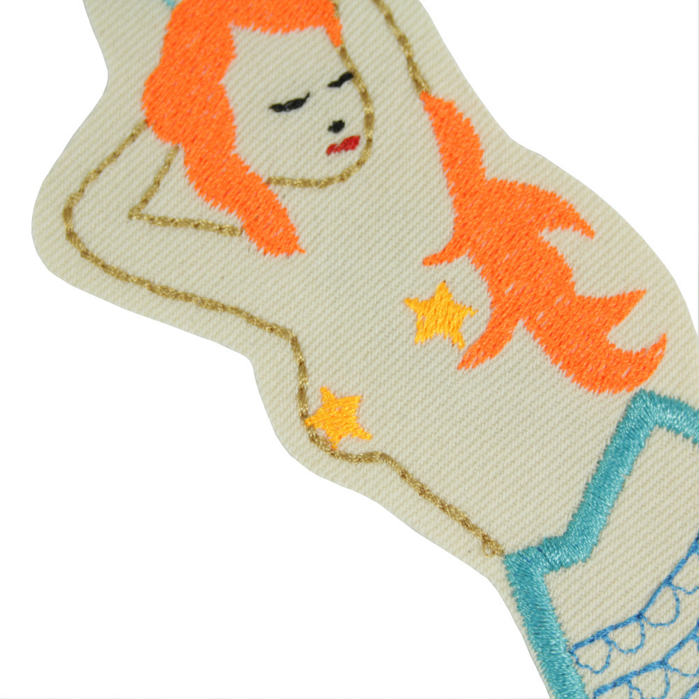 iron-on patches mermaid embroidered light creme organic canvas applique for adults