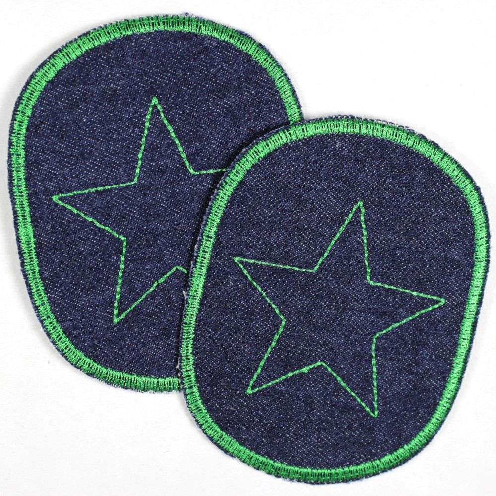 Flicken zum aufbügeln Set retro Jeans blau grüner Stern Bügelflicken solide Aufbügler