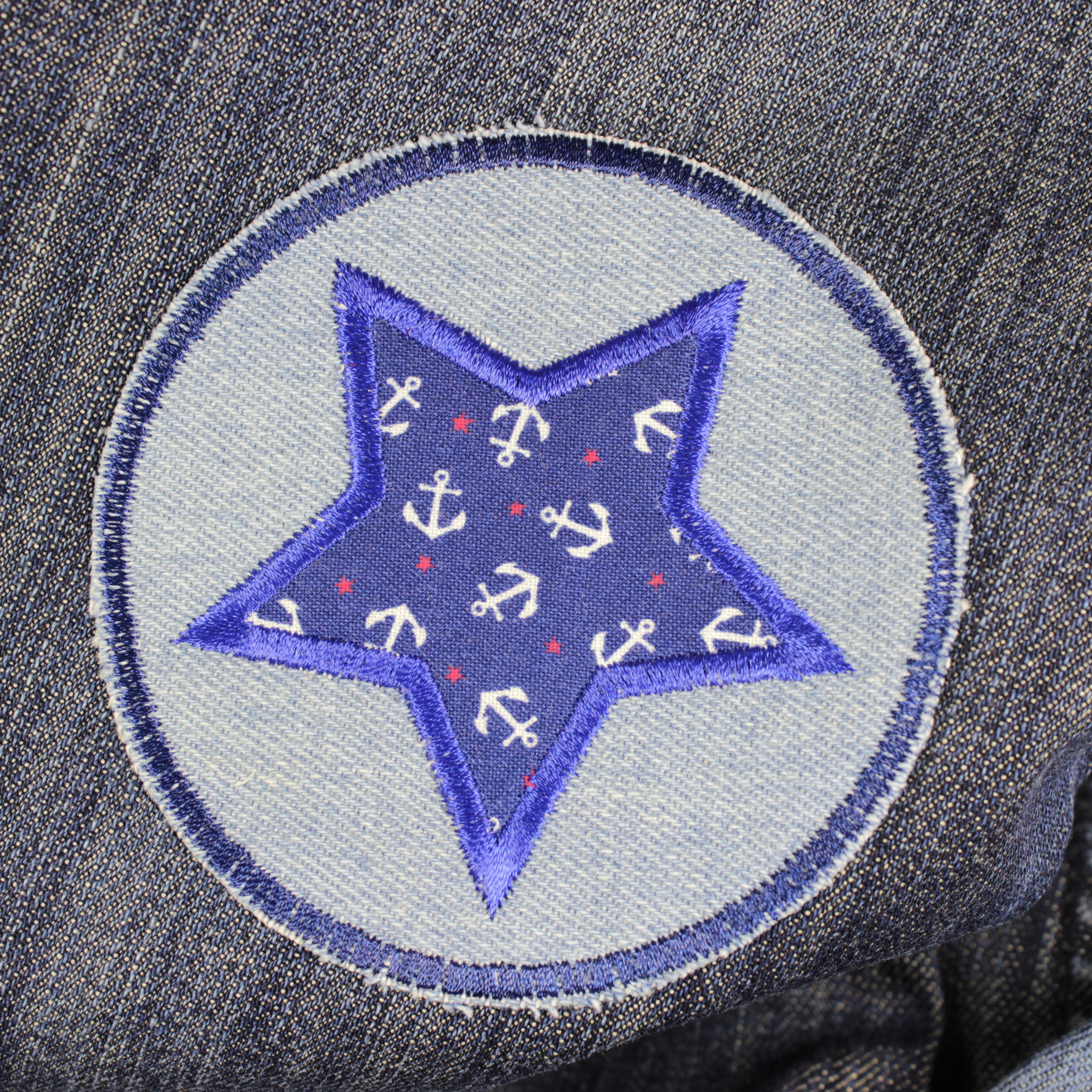 Flickli - the patch! round denim iron-on patches with applied star and anchor motive
