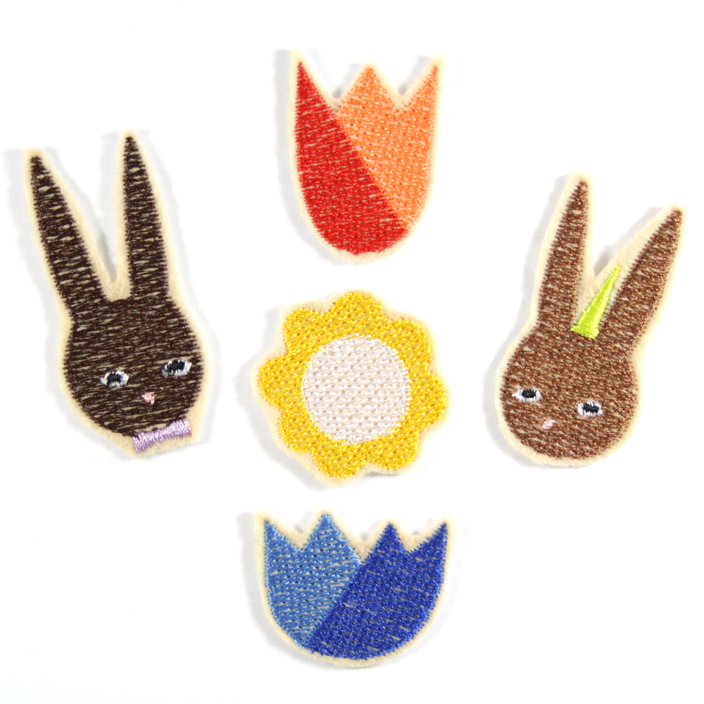 Set with rabbit and flower patches small iron on images 5 mini patches for children