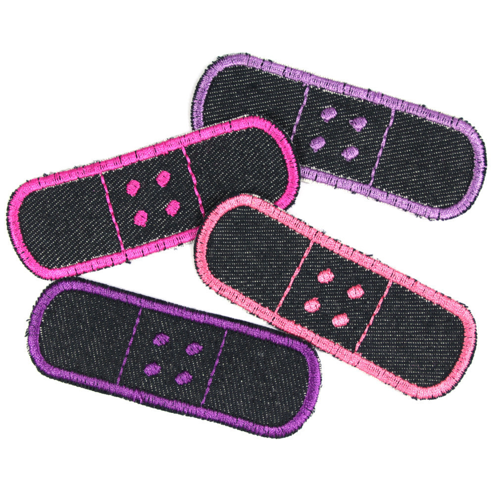 Flicken Pflaster Set 4 Bügelflicken Jeans Patches zum Aufbügeln als Hosenflicken lila, pink, rosa, violett