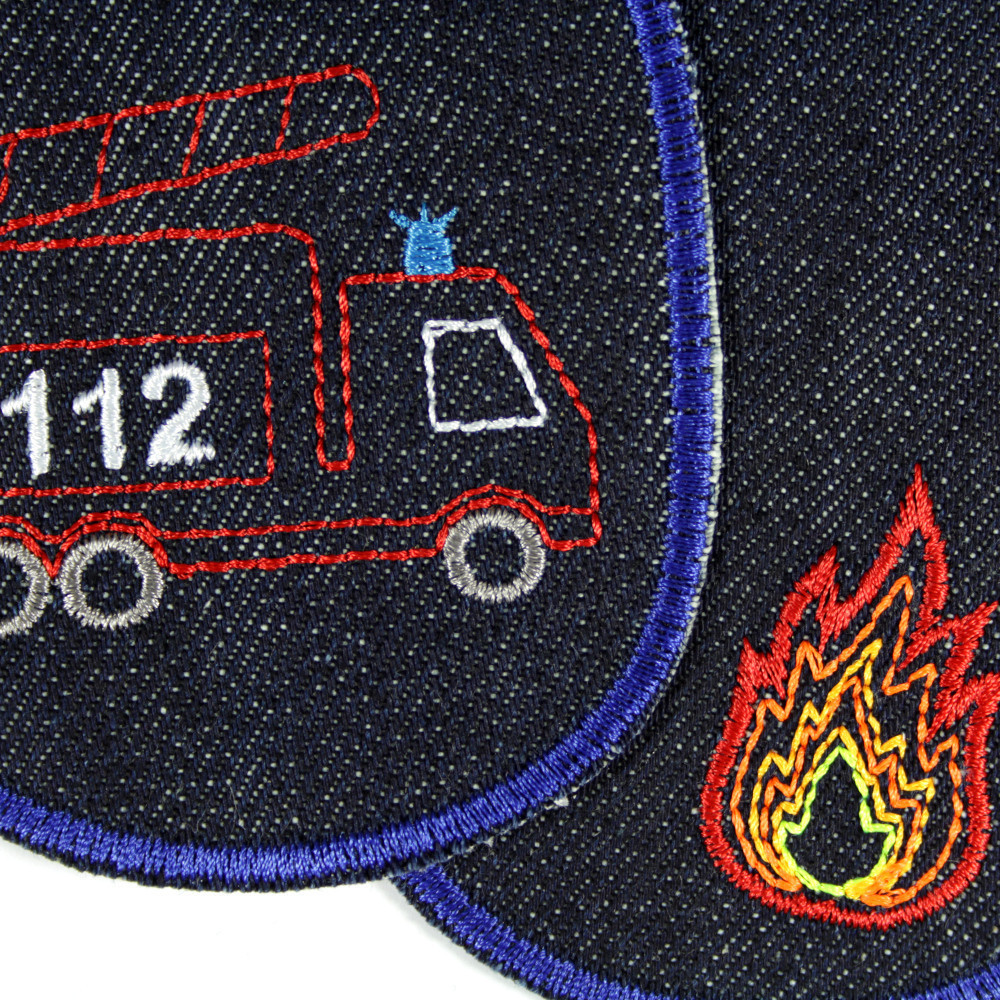 Flicken zum aufbügeln Feuerwehr 2 Bügelflicken Rettungswagen Bio Jeans vegan Hosenflicken Feuerwehrauto Knieflicken Aufbügler