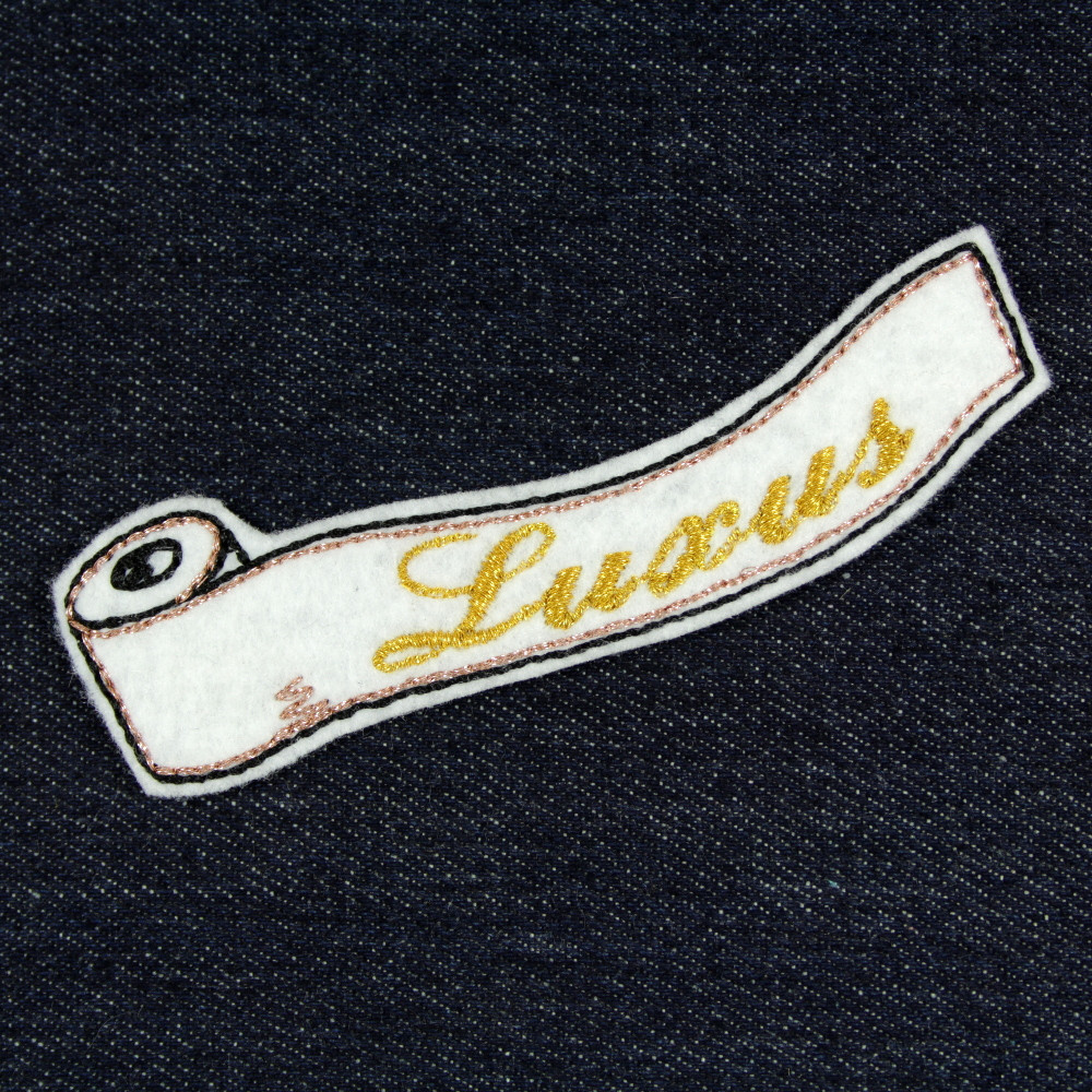 Bügelbild Klopapier mit goldener Schrift "Luxus" cooler Patch für Erwachsene auf Jeans