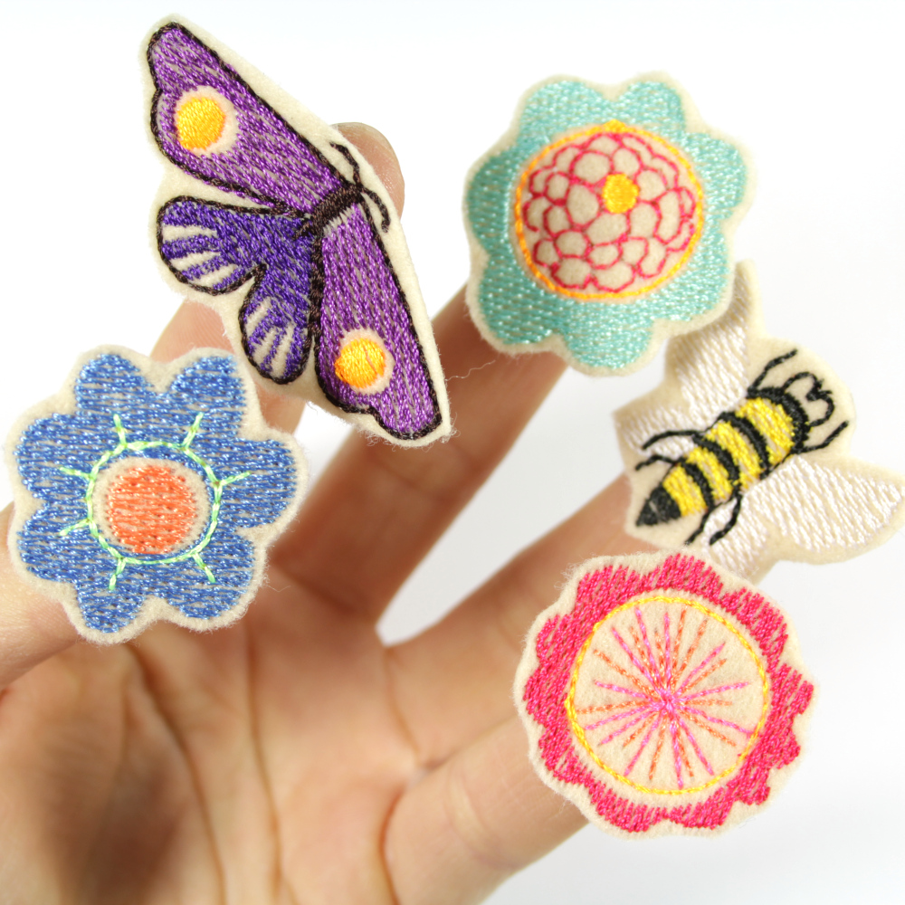 Set Patches Biene, Schmetterling und Blumen kleine Bügelbilder 5 mini Flicken für Kinder