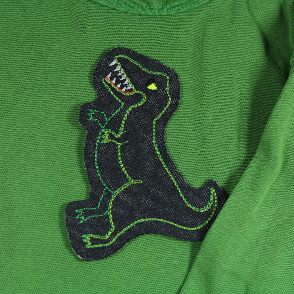 Dino patch für Kinder als Flicken zum aufbügeln auf Kinder Sweater grün