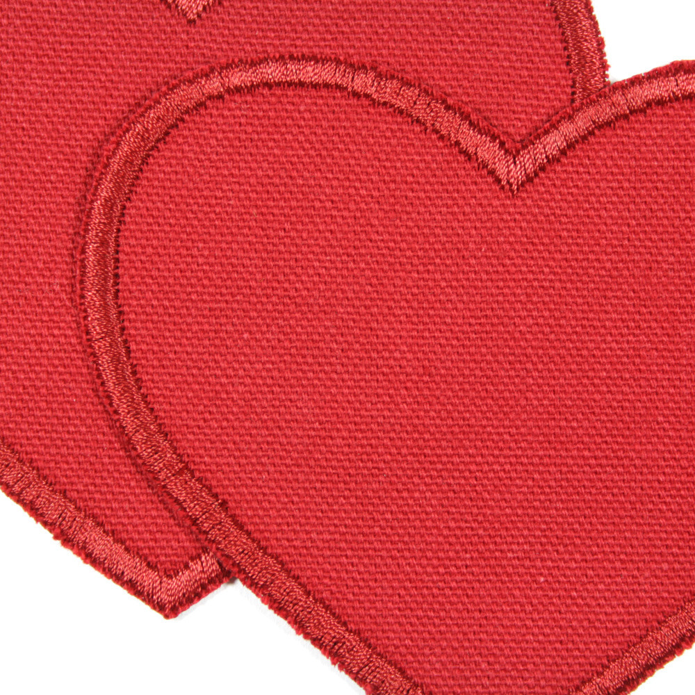 zwei große Flicken in Herzform rot mit rotem Rand zum Aufbügeln im Set für Mädchen