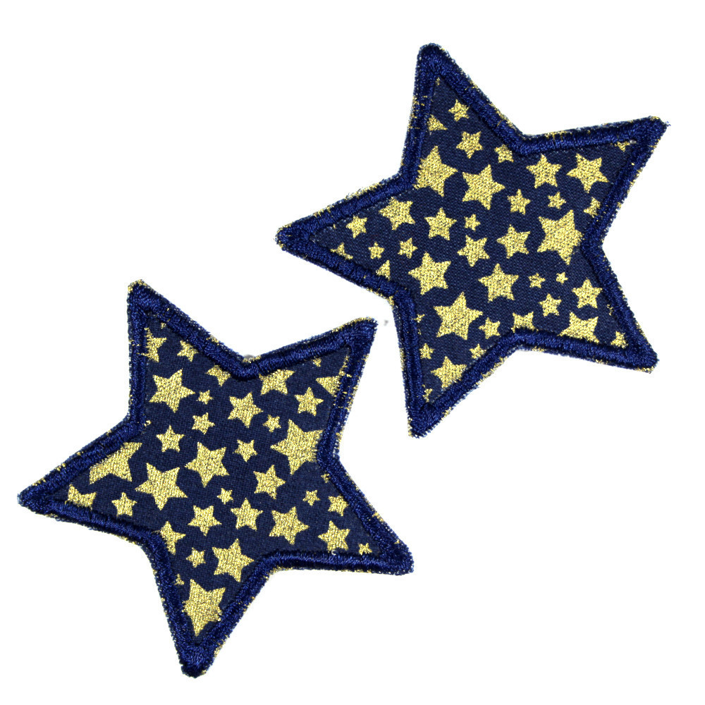 Sterne Bügelbilder Set mit goldenen Sternchen zum aufbügeln 2 Flicken Aufbügler Bügelflicken 7cm Aufbügler 2 kleine Applikatione