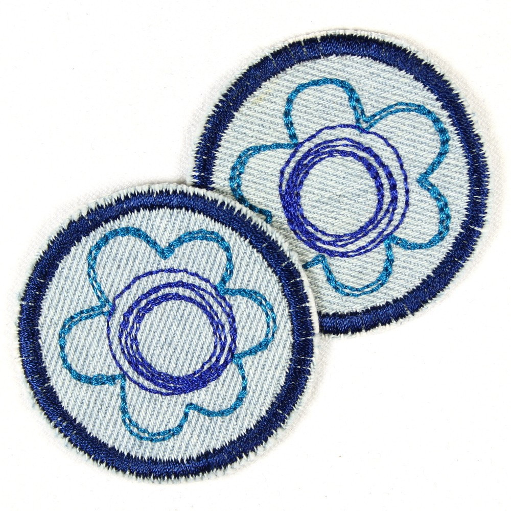 Bügelbild Blume 2 Flicken Aufbügler Blümchen Bügelflicken blau Jeans mini patches Applikation hellblau klein Flowers 