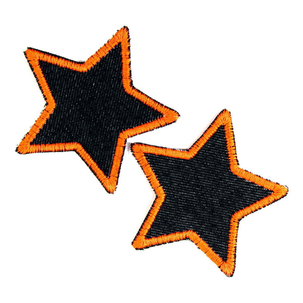 Hosenflicken Sterne Neonorange kleine Patches Jeansflicken Set 2 Aufbügler Sternchen Applikation zum Aufbügeln 7cm Stern Bio