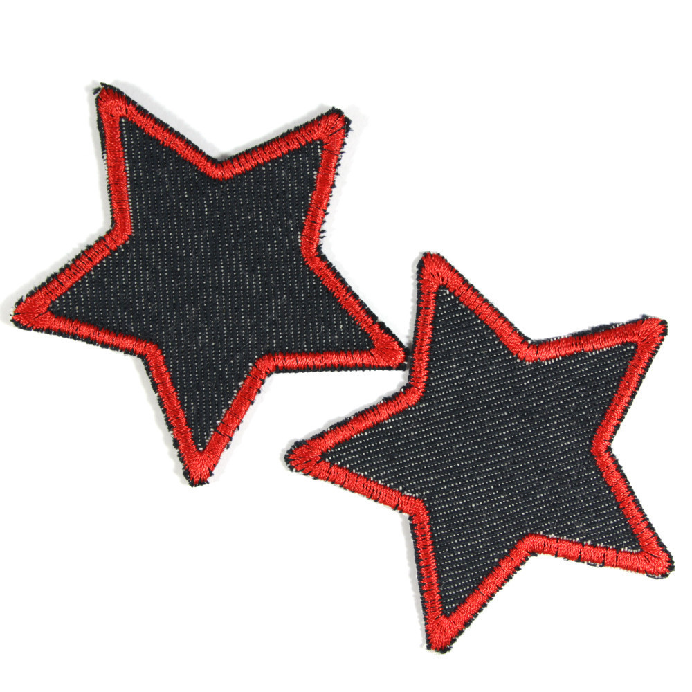 Flicken rot Stern blaue Jeansflicken organic Hosenflicken 2 Aufnäher zum Aufbügeln kleine Stern Bügelflicken im Set 7cm