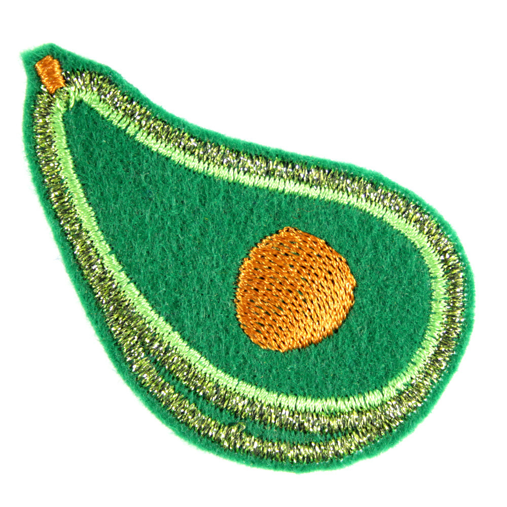 Avocado glitzer Patch mini Flicken Bügelbild metallic Aufnäher zum aufbügeln in frischen Farben als Accessoire oder Bügelflicken