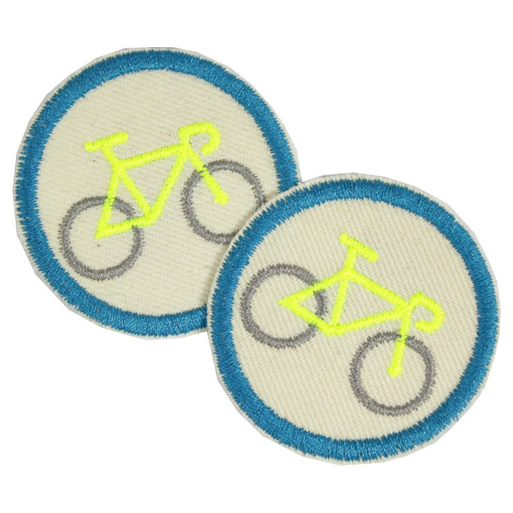 Bicycle Iron-on Patch Set of 2 mini patches in neon yellow to iron on Velo knee Patches mini organic repair patch bright