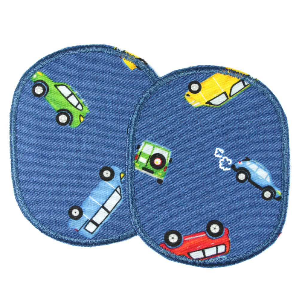 Hosenflicken Auto Set 2 Flicken zum aufbügeln Knieflicken Set blau Bügelflicken für Kinder