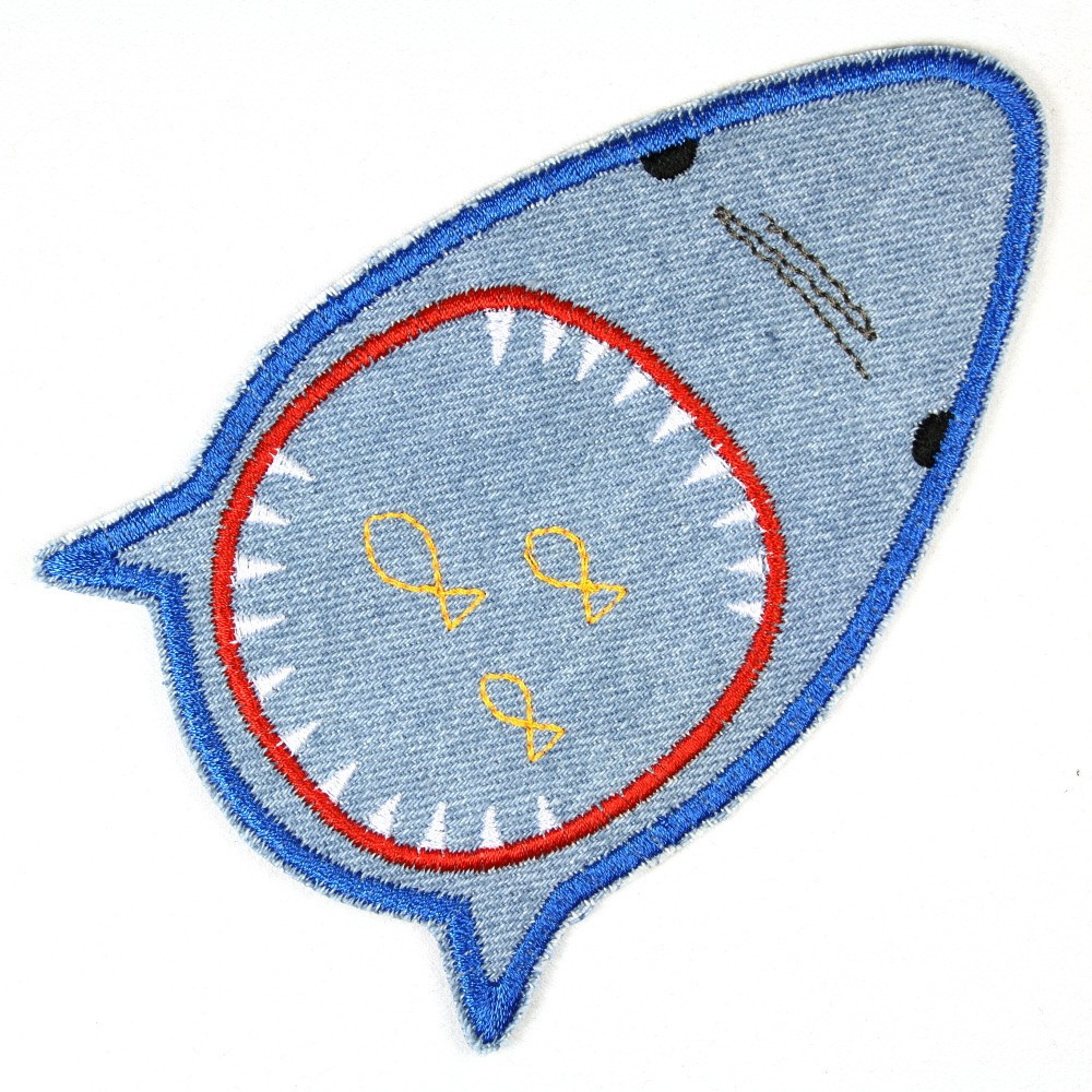 Bügelflicken Hai Flicken patches Hosenflicken als Knieflicken geeignet zum aufbügeln gestickt Accessoire, Aufnäher und Geschenk