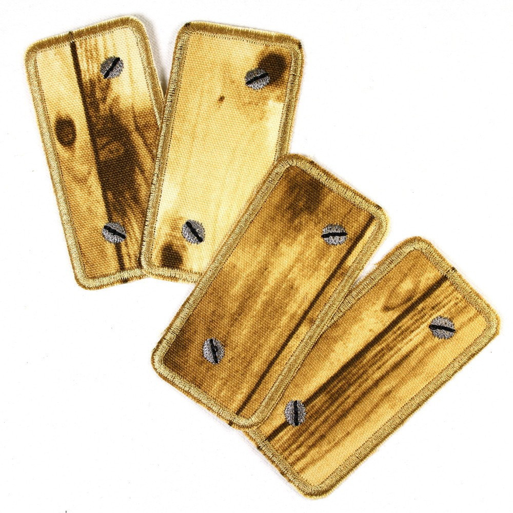 Bügelflicken Set Holz in hell mit Schrauben silber Flicken zum aufbügeln tolle Accessoires und schöne Geschenke Doppelpack