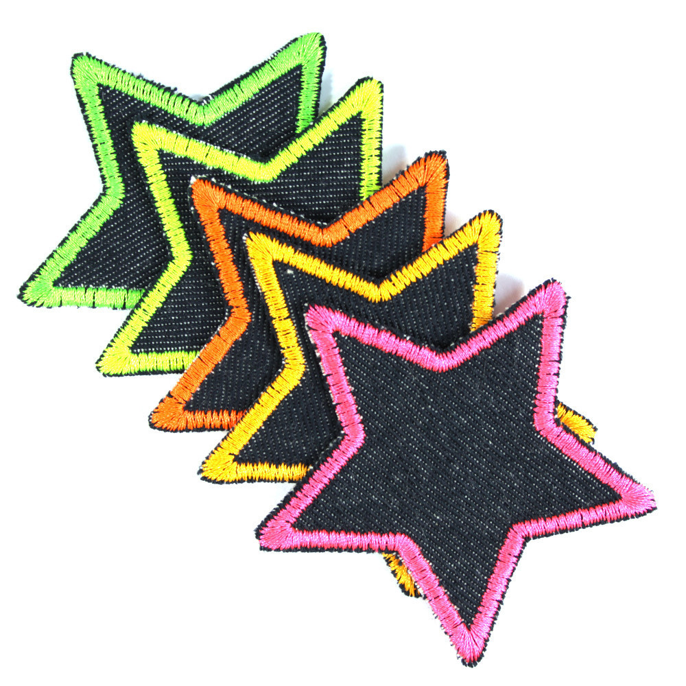  Flicken Stern Set 5 Stück neon Bügelflicken bunte Sterne Hosenflicken Bio Jeans Patches für Mädchen pink Applikation Aufnäher