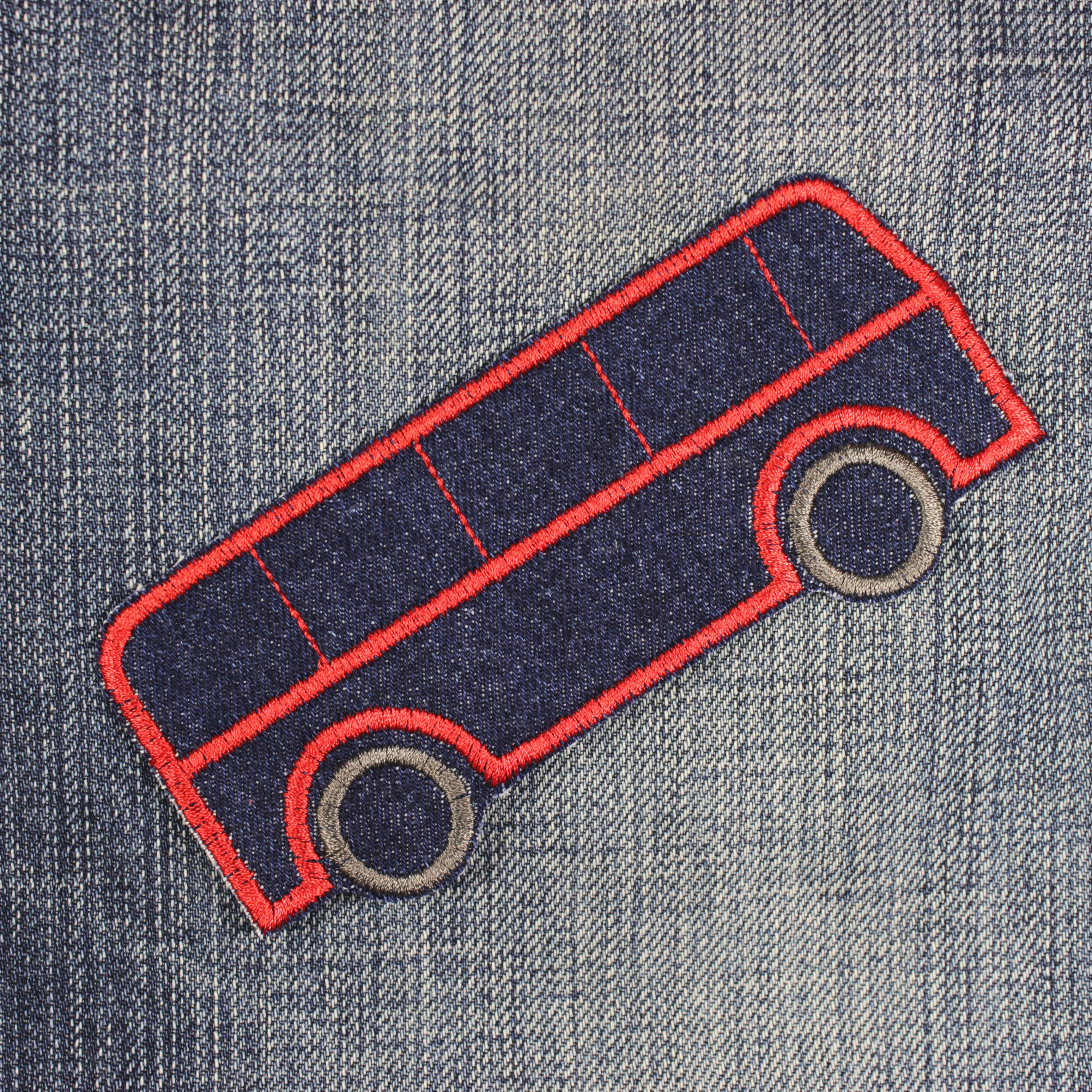 Bügelbild Bus Applikation zum aufbügeln als Applikation auf Jeansjacke aufbügler aus Jeans Bügelbild