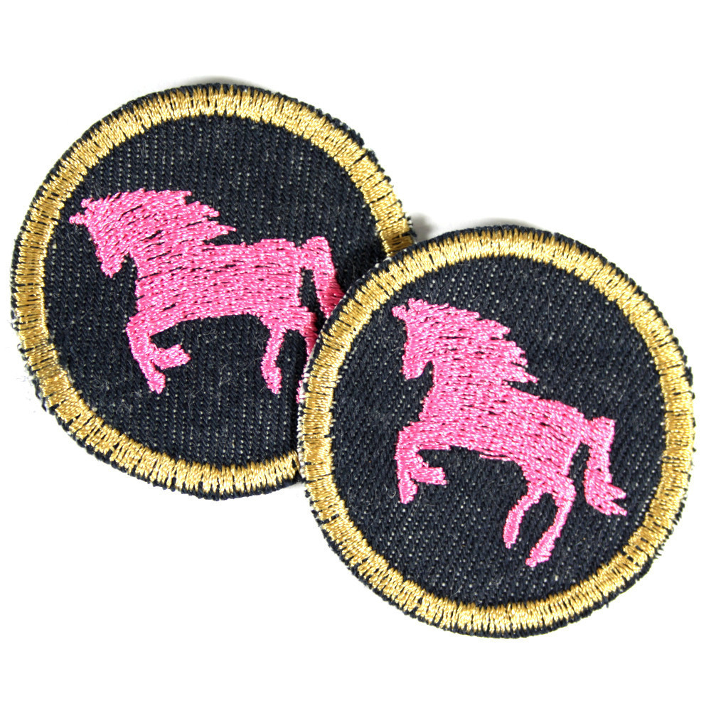 Bügelflicken Pferd Aufbügler mini Pony Bügelbilder Flicken rosa Pferde Applikation Hosenflicken klein Mädchen Patches pink Bio