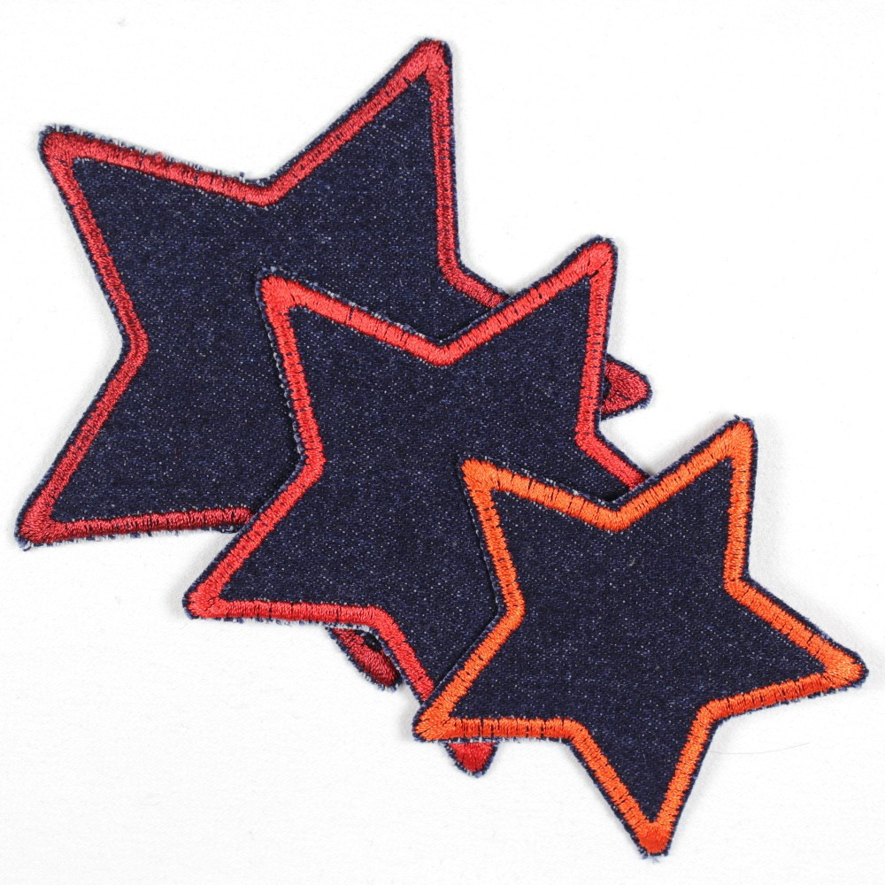 Flicken zum aufbügeln Set Sterne 3 Stück auf Jeans blau rot gefasst Bügelflicken 3 Aufbügler