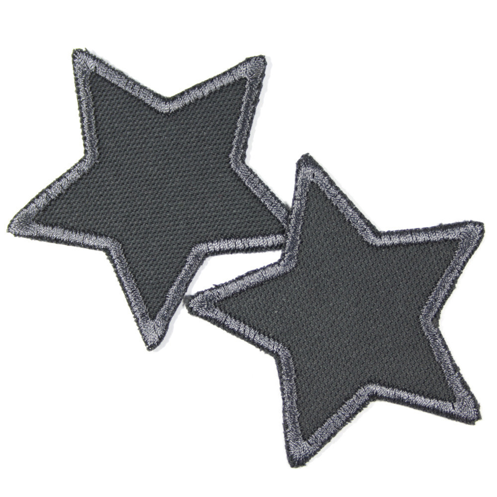 2 Flicken zum Aufbügeln kleine Sterne in grau mit gesticktem Rand
