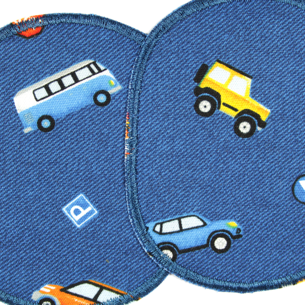 Hosenflicken Auto Set 2 Flicken zum aufbügeln Knieflicken Set blau Bügelflicken für Kinder
