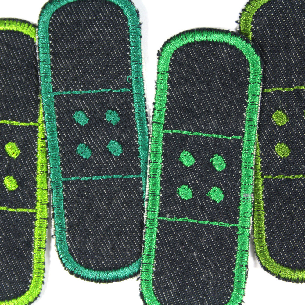 Flickli Pflaster Bügelflicken Jeans einzel Set 4 Flicken zum aufbügeln grün